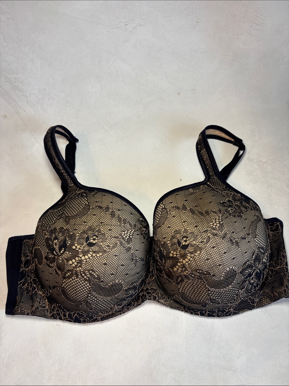 Cacique Black and Nude  Lace Underwire T-Shirt plus size Bra, 40DD,